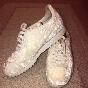 NEW White Velvet Nike Cortez Sneakers